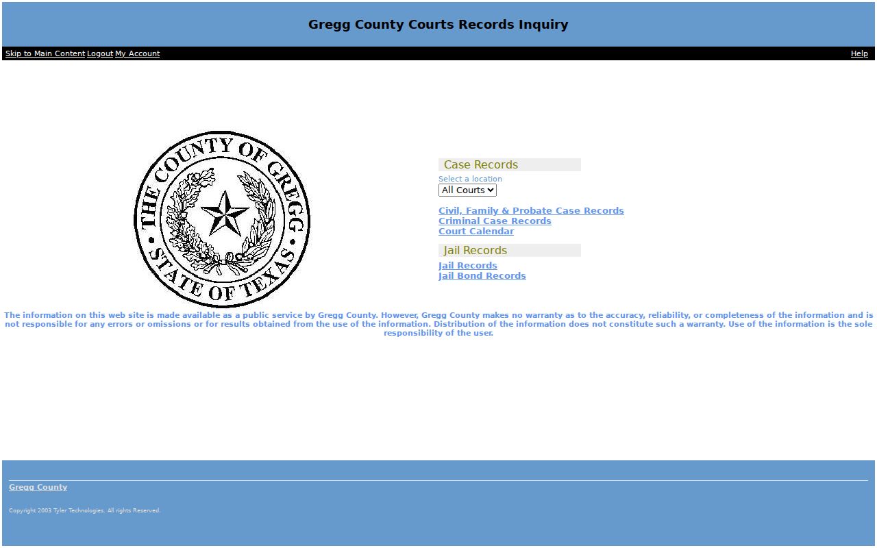 Longview residents directory reference to the Gregg County court portal categories