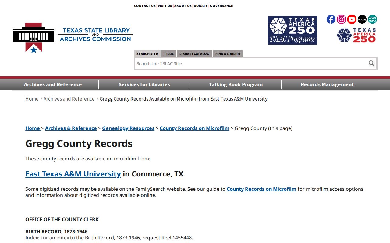 Longview previous residents house history Texas State Library microfilm guide