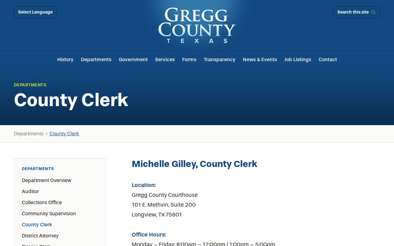 Longview residents directory view of the Gregg County Clerk records access page