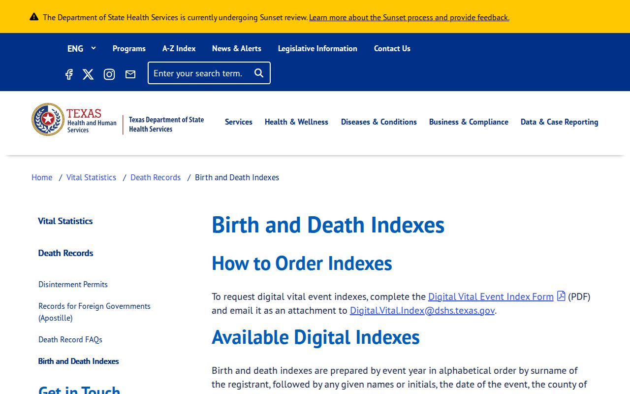 Longview resident lookup Texas vital indexes access page