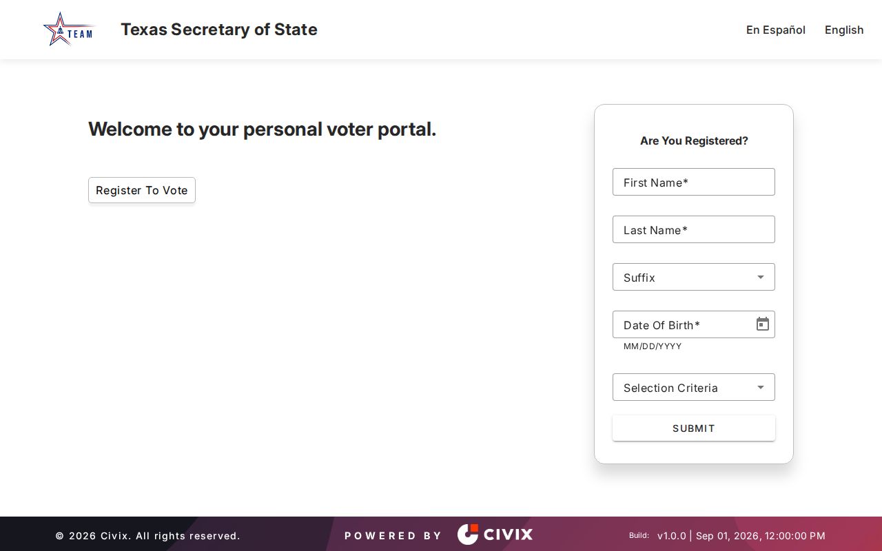 Longview residents directory reference to the Texas voter lookup entry screen